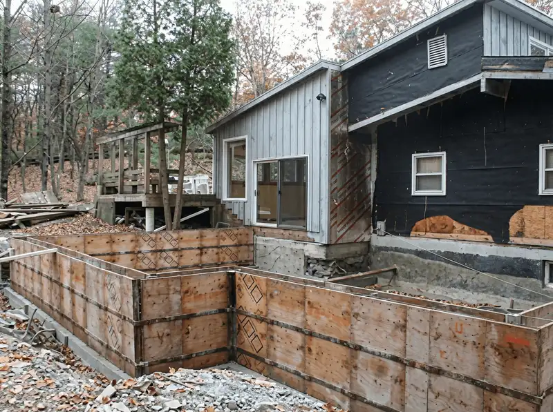 Prepared site with foundation forms for home remodeling and addition project in Lowell, MA